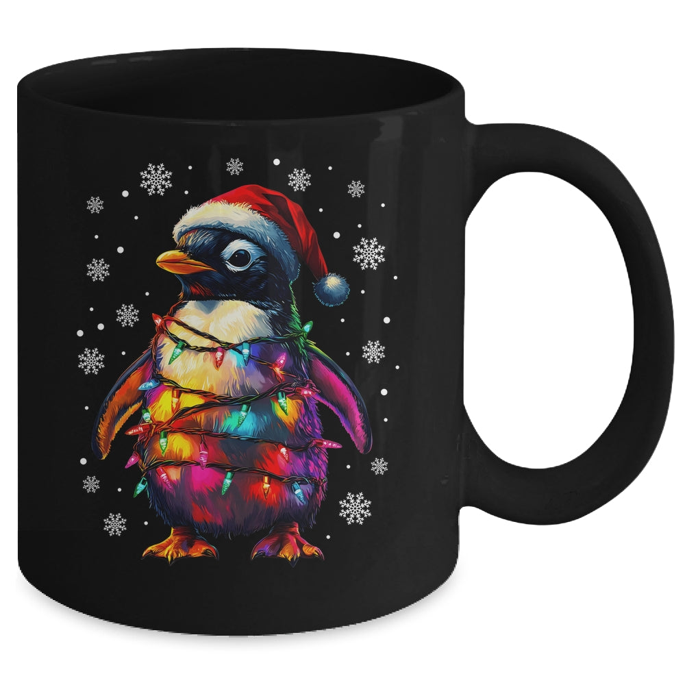 Animal Design Penguin Christmas Light Penguin Satan Hat Mug | teecentury