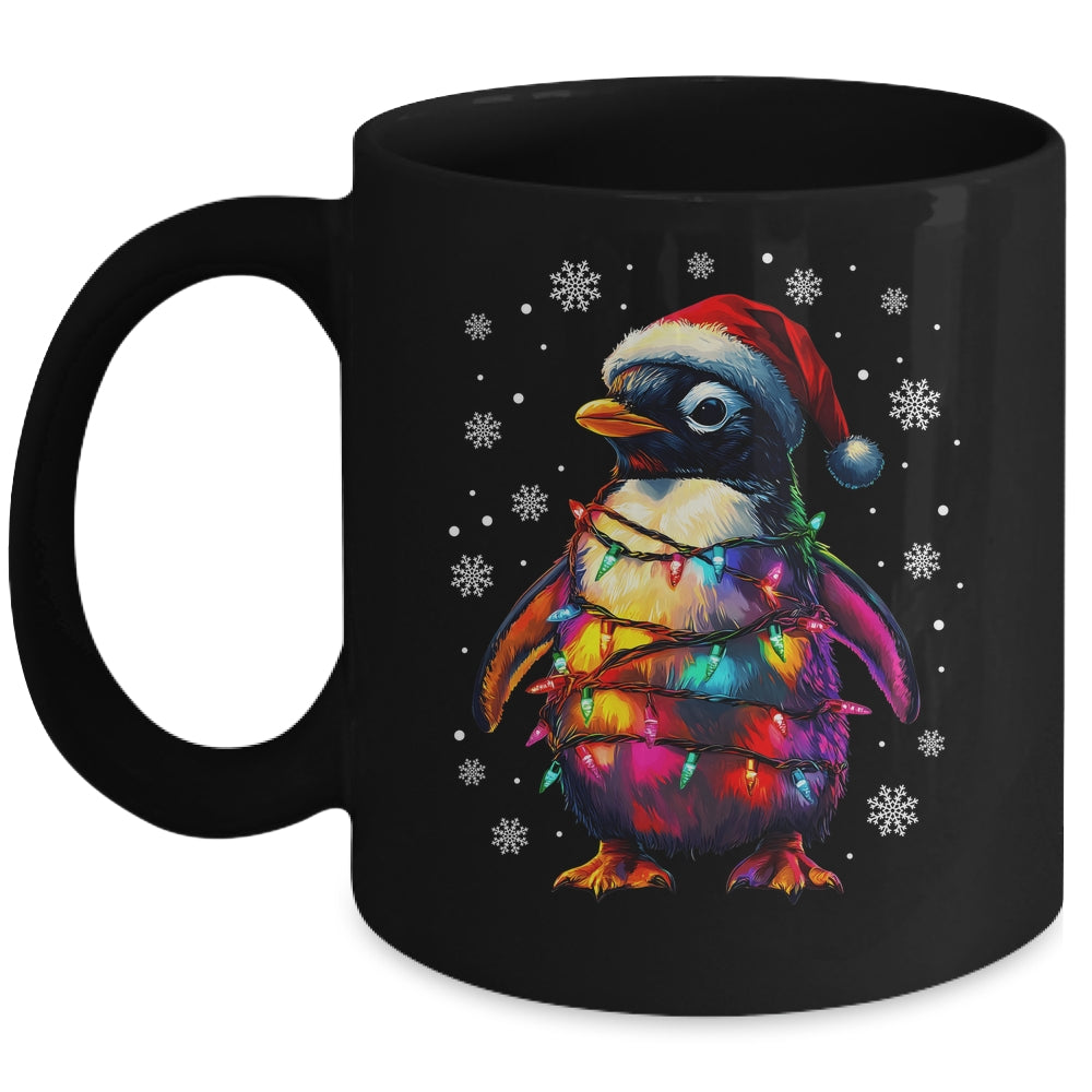Animal Design Penguin Christmas Light Penguin Satan Hat Mug | teecentury