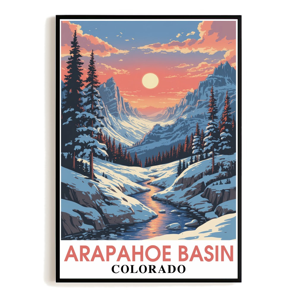 Arapahoe Basin Colorado Print Vintage Travel Lovers Poster Stunning Snowy Mountain Sunset Landscape Wall Art Painting Ideal For Home Office Living Room Decor Unframed | teecentury