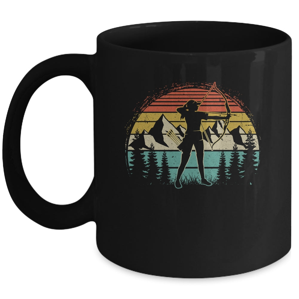 Archery Girl Women Archer Bow Vintage Retro Sunset Design Mug | teecentury