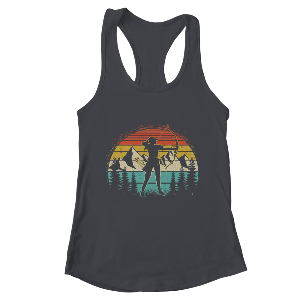 Archery Girl Women Archer Bow Vintage Retro Sunset Design Shirt & Tank Top | teecentury