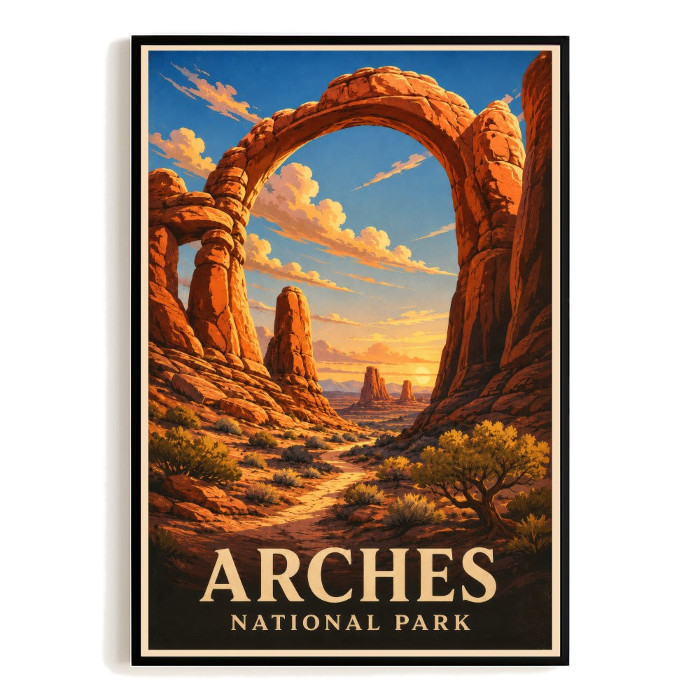 Arches National Park Travel Poster Vintage Red Rock Arch Landscape Wall Art Decor Utah Souvenir Gift Print Painting Picture For Home Living Room Office Decor Unframed | teecentury