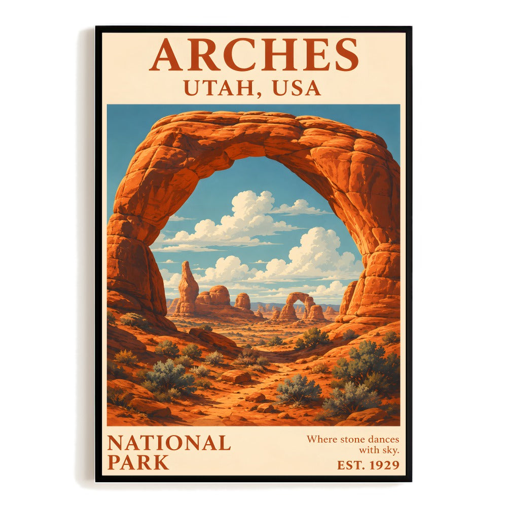 Arches National Park Utah Travel Poster Red Rock Canyon Vintage Landscape Wall Art Decor For Home Living Room Bedroom Office Souvenir Gift Print Painting Picture Unframed | teecentury