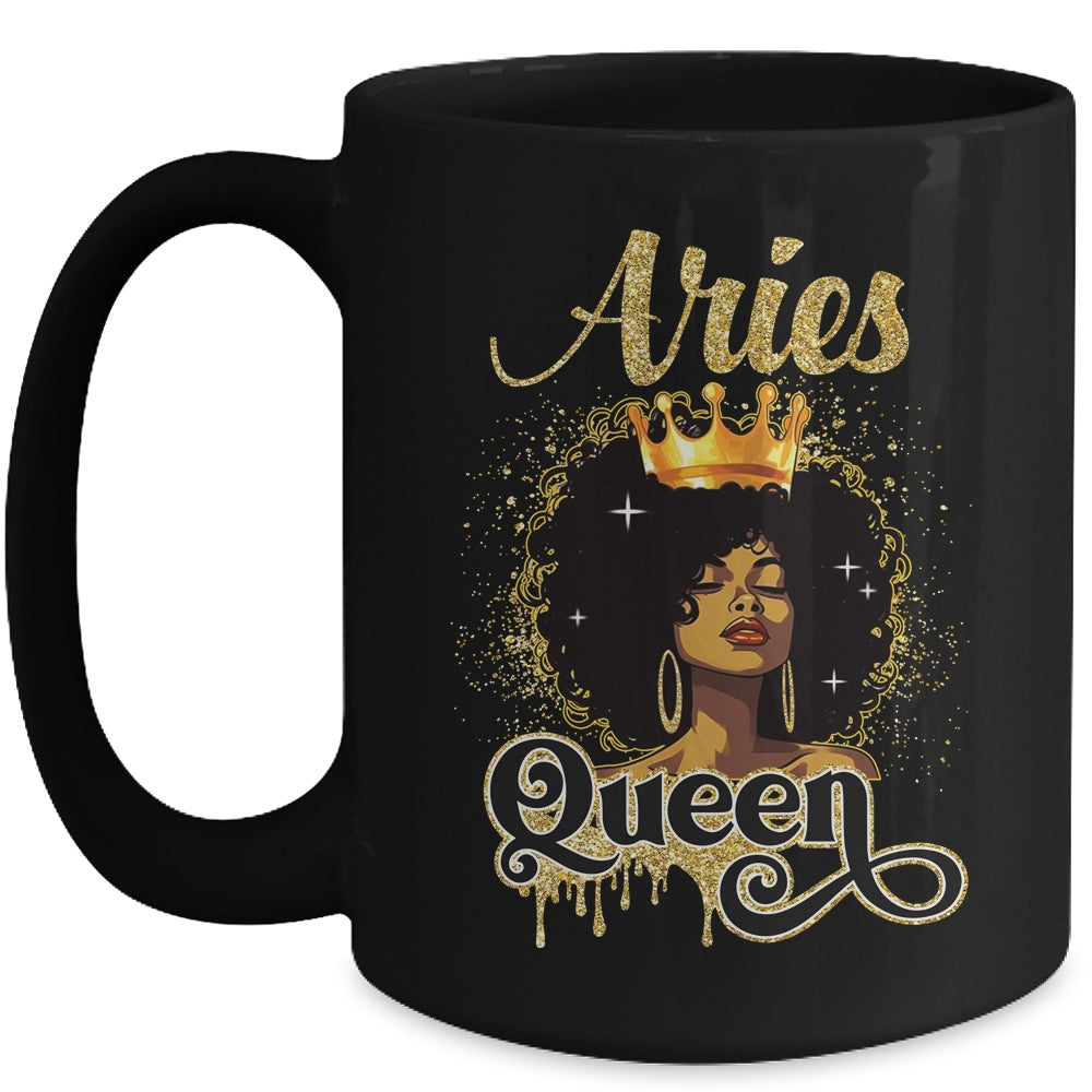 Aries Queen Birthday Afro Girls Black Zodiac Birthday Mug | teecentury