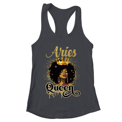 Aries Queen Birthday Afro Girls Black Zodiac Birthday Shirt & Tank Top | teecentury