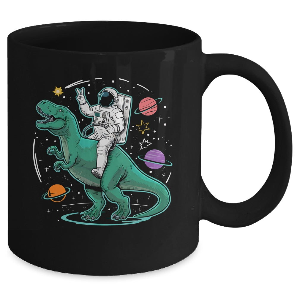 Astronaut On Dinosaur T-Rex Rock Space Rocker Boys Kids Mug | teecentury