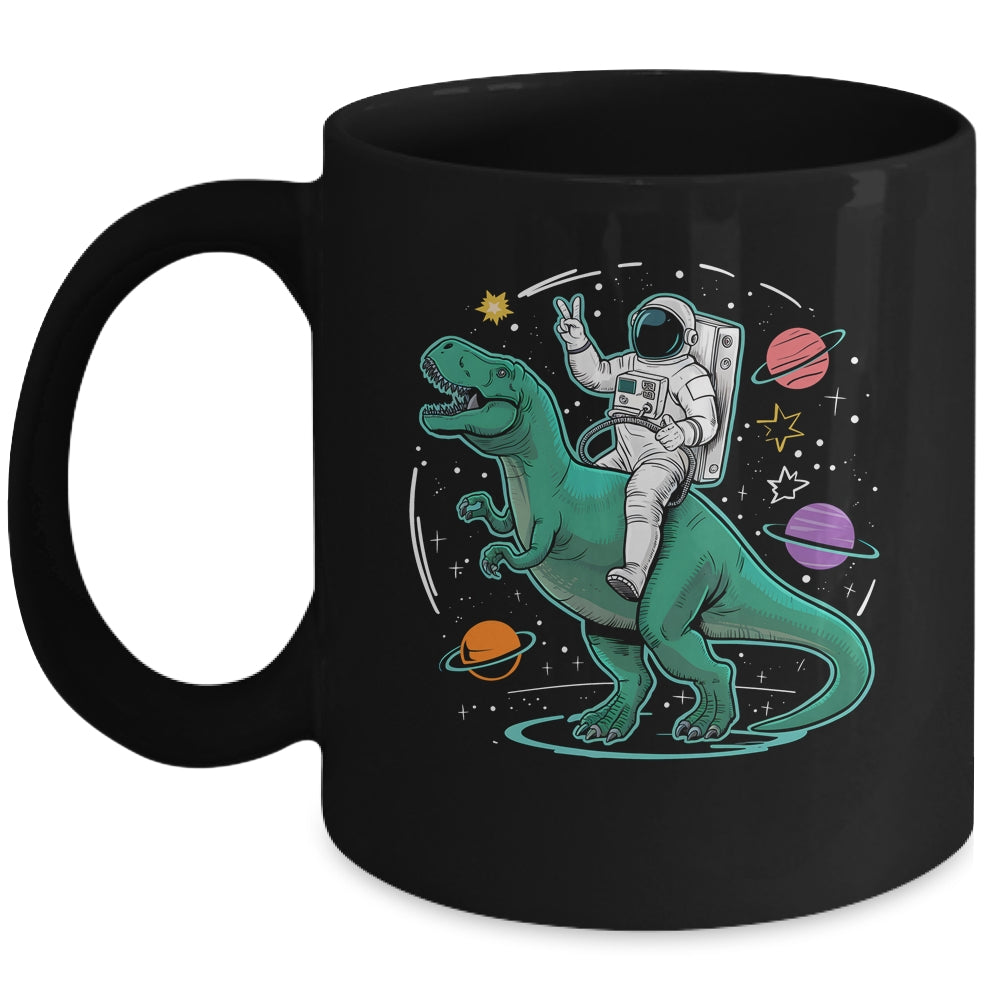 Astronaut On Dinosaur T-Rex Rock Space Rocker Boys Kids Mug | teecentury