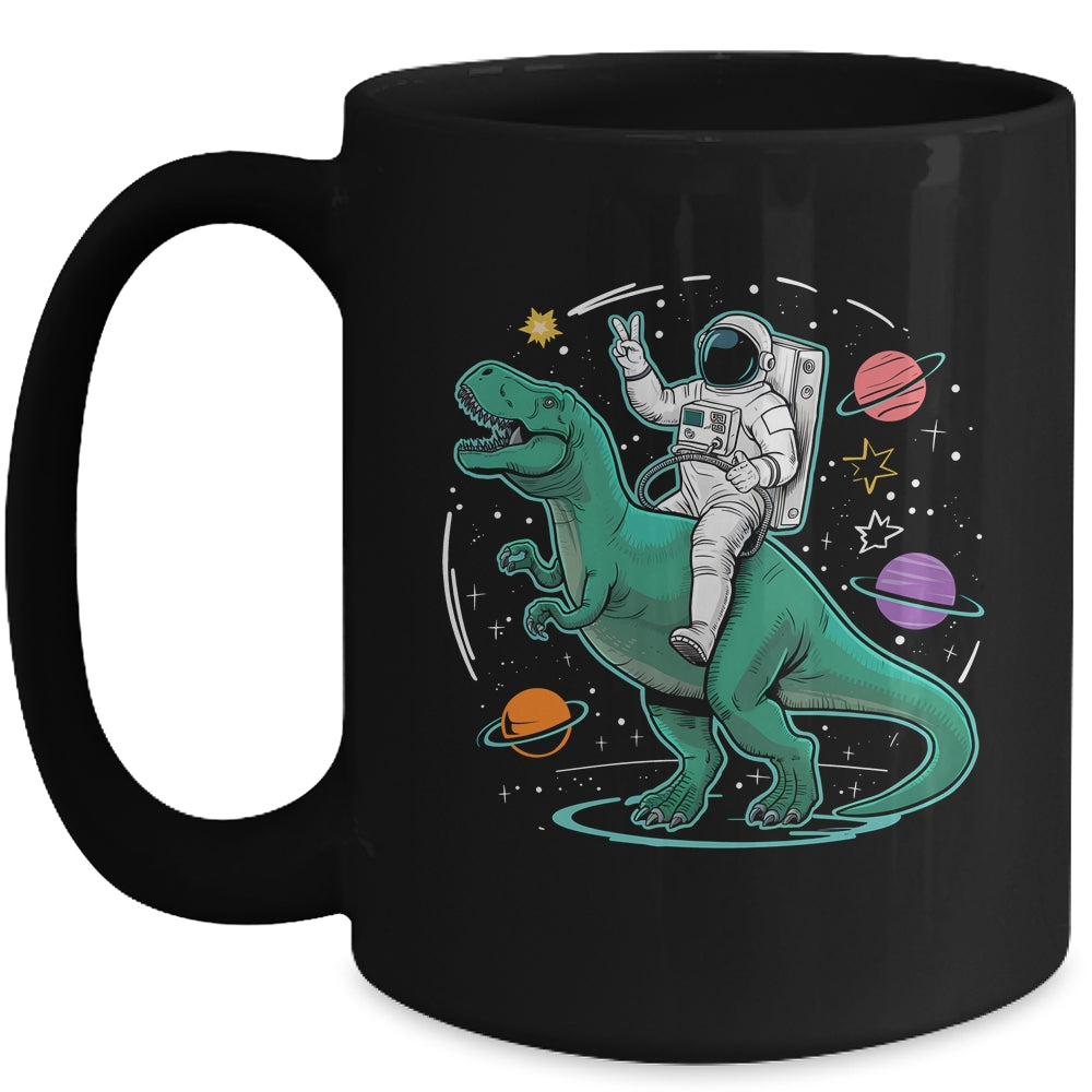 Astronaut On Dinosaur T-Rex Rock Space Rocker Boys Kids Mug | teecentury