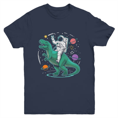 Astronaut On Dinosaur T-Rex Rock Space Rocker Boys Kids Youth Shirt | teecentury