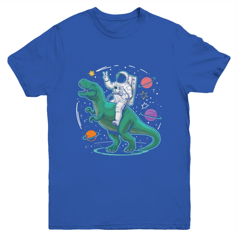 Astronaut On Dinosaur T-Rex Rock Space Rocker Boys Kids Youth Shirt | teecentury