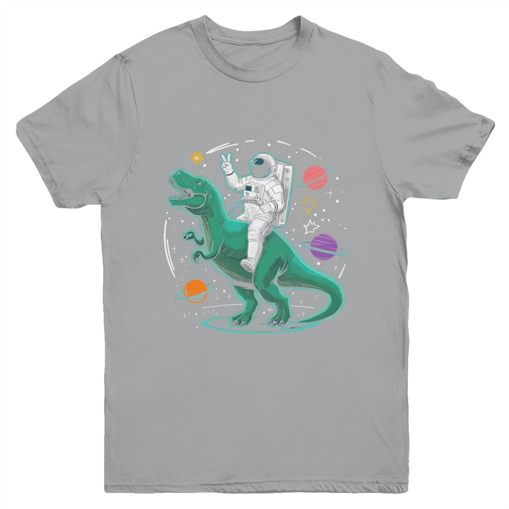 Astronaut On Dinosaur T-Rex Rock Space Rocker Boys Kids Youth Shirt | teecentury