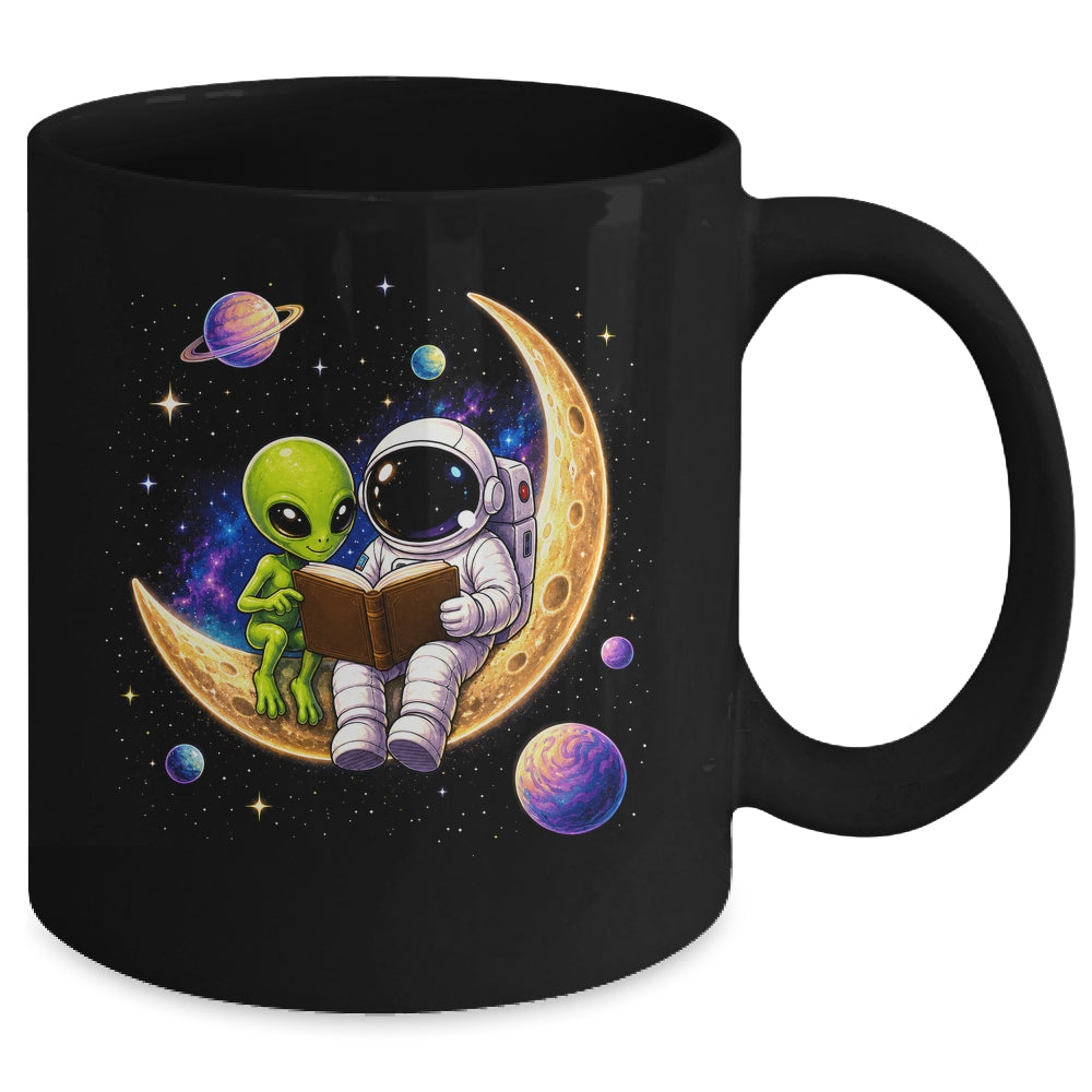 Astronaut Reading Book To Alien Moon Space Astronomy Galaxy Mug | teecentury