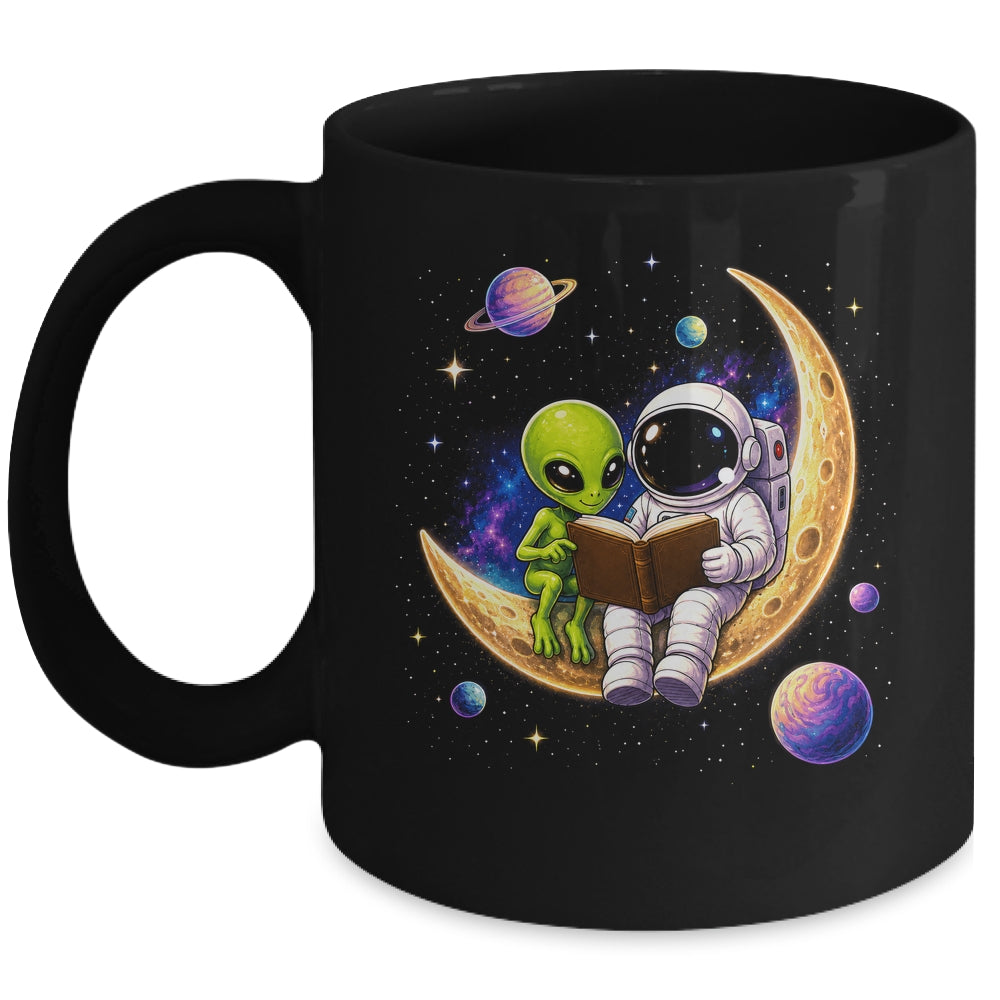 Astronaut Reading Book To Alien Moon Space Astronomy Galaxy Mug | teecentury