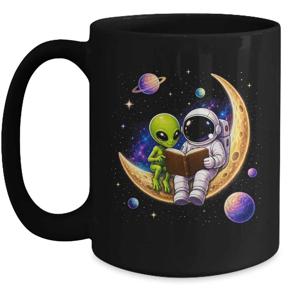 Astronaut Reading Book To Alien Moon Space Astronomy Galaxy Mug | teecentury