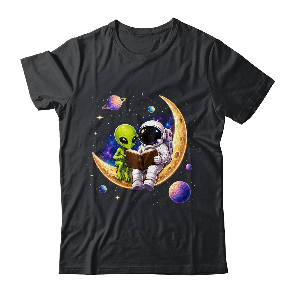 Astronaut Reading Book To Alien Moon Space Astronomy Galaxy Shirt & Hoodie | teecentury