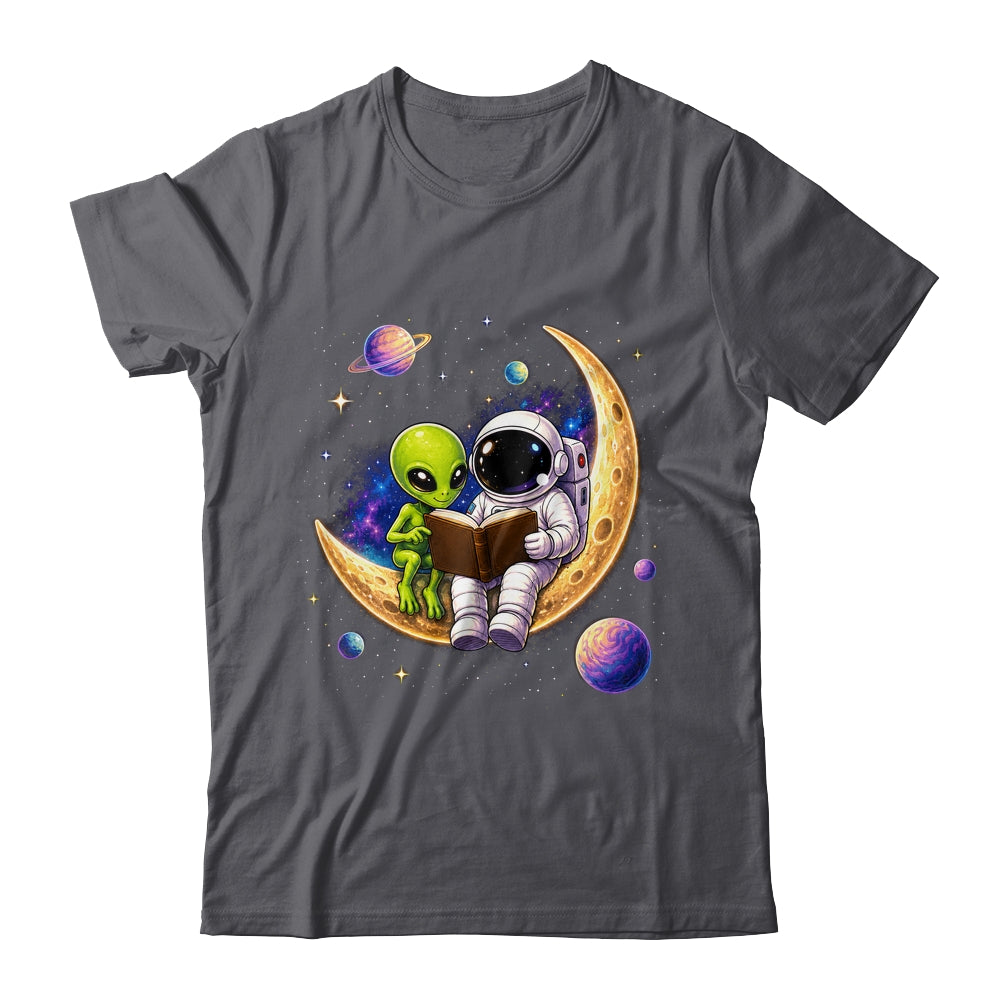 Astronaut Reading Book To Alien Moon Space Astronomy Galaxy Shirt & Hoodie | teecentury