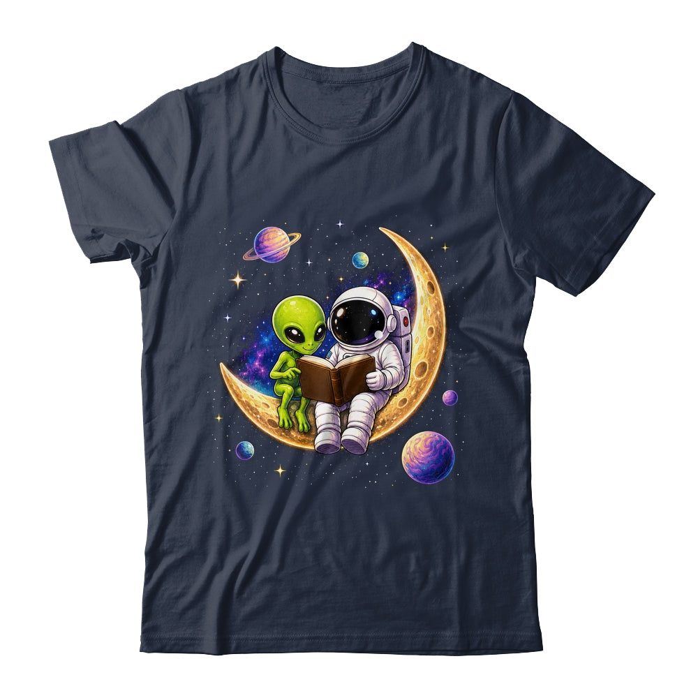 Astronaut Reading Book To Alien Moon Space Astronomy Galaxy Shirt & Hoodie | teecentury