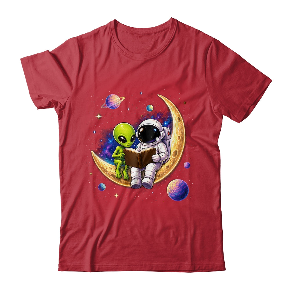 Astronaut Reading Book To Alien Moon Space Astronomy Galaxy Shirt & Hoodie | teecentury