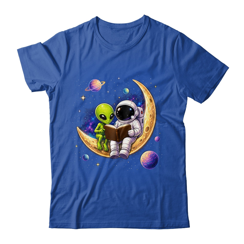Astronaut Reading Book To Alien Moon Space Astronomy Galaxy Shirt & Hoodie | teecentury