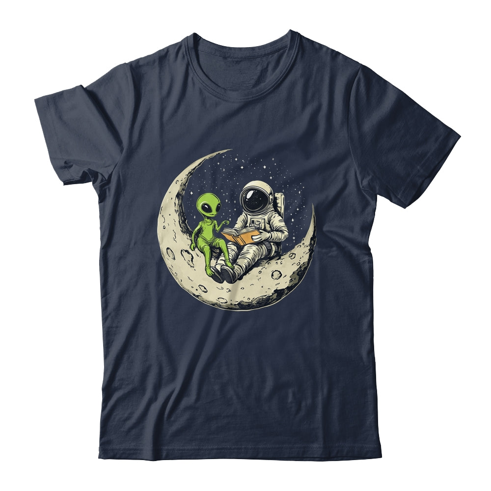Astronaut Reading Book To Alien Moon Space Women Kids Men Shirt & Hoodie | teecentury