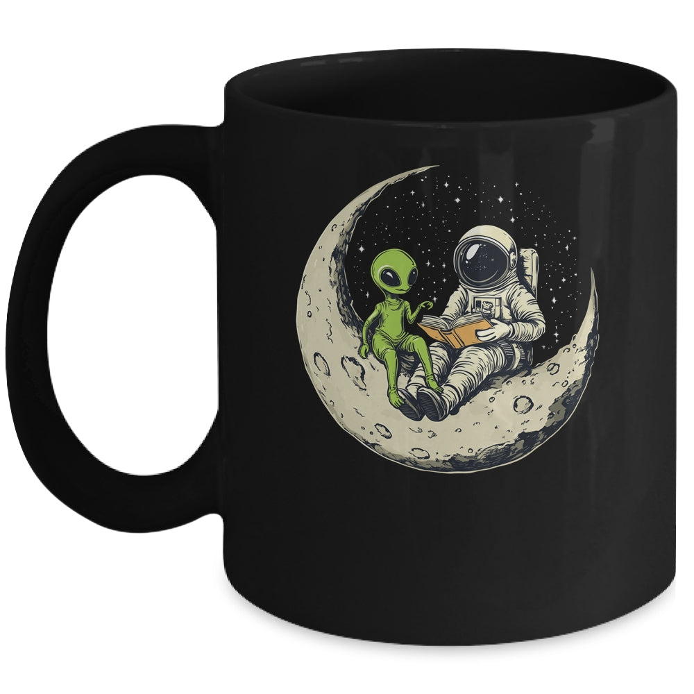 Astronaut Reading Book To Alien Moon Space Women Kids Men Mug | teecentury