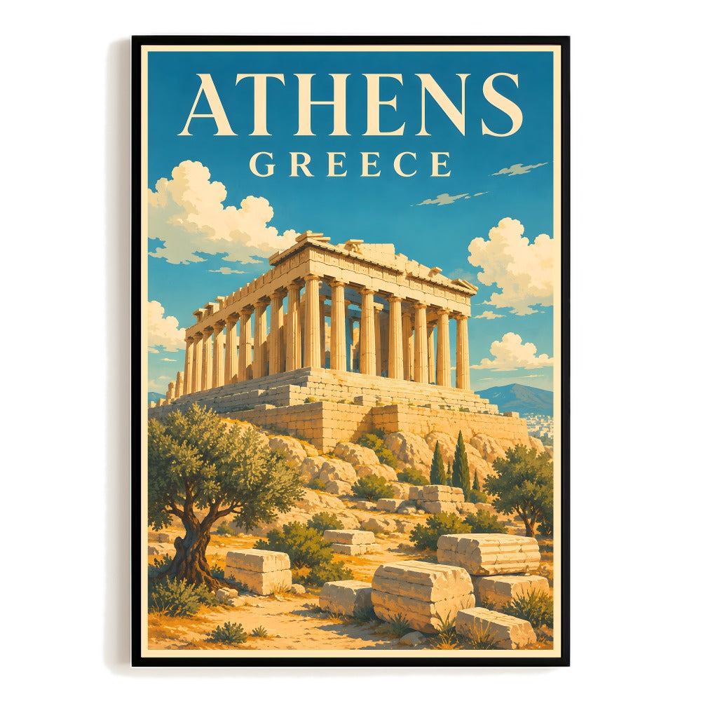 Athens Greece Parthenon Vintage Travel Poster Athens Acropolis Souvenir Wall Art Landscape Print Painting Picture For Home Living Room Office Bedroom Decor Unframed | teecentury