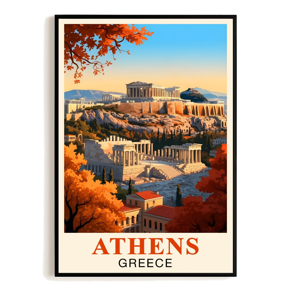Athens Greece Poster Vintage Style Iconic Parthenon Sunset Wall Art Landscape Print Painting For Home Decor And Greek History Lovers Living Room Office Decor Unframed | teecentury