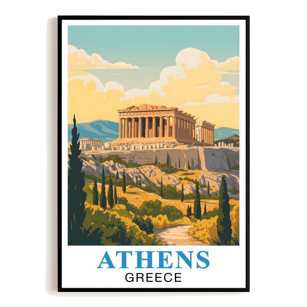 Athens Greece Travel Art Poster Vintage Acropolis Travel Greek History Inspired Graphic Artwork Landscape Print Ideal For Home Office Gifts Living Room Decor Unframed | teecentury