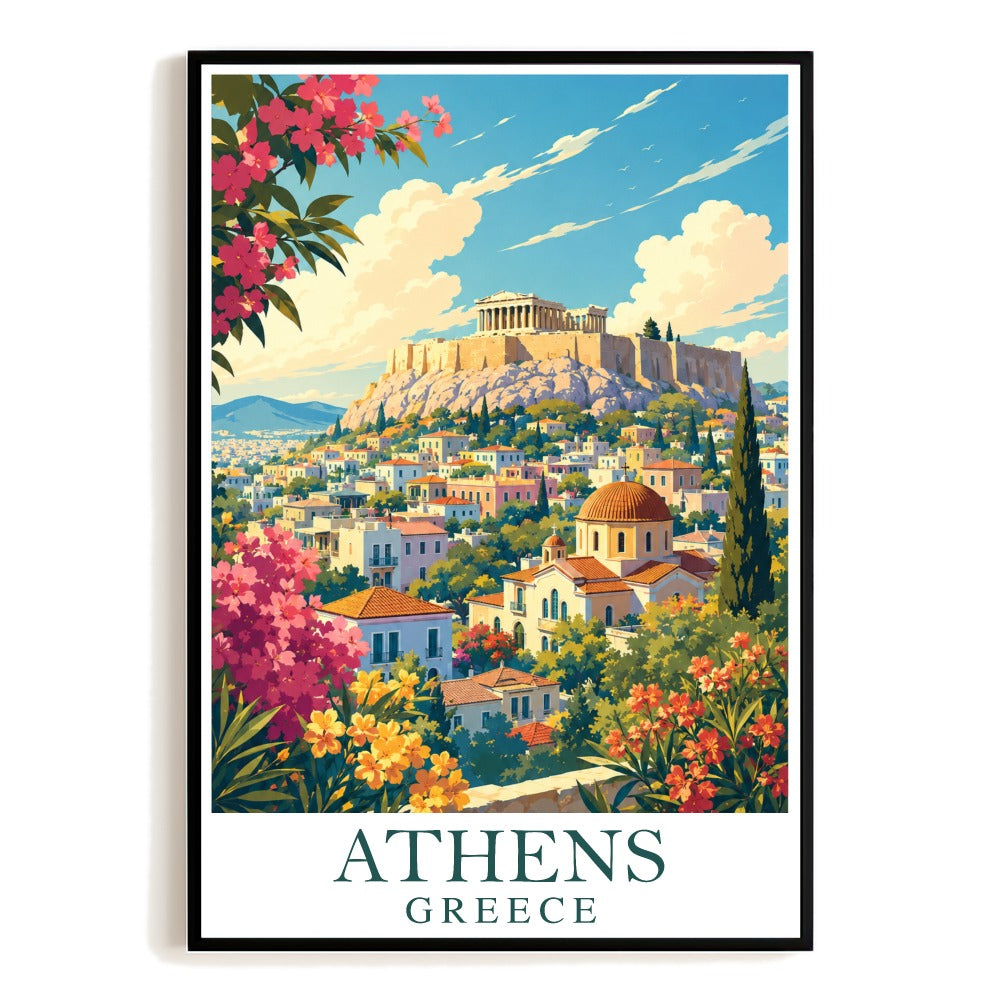Athens Greece Travel Poster Vintage Acropolis Scenery Europe Greece Landscape Art Painting Print Wall Decor Souvenir For Family Home Living Room Office Bedroom Unframed | teecentury