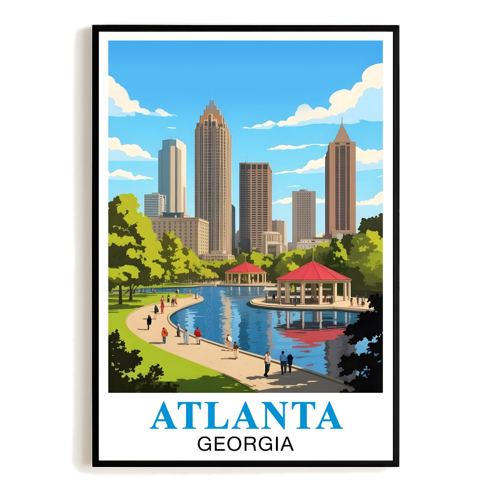 Atlanta Georgia Vintage Travel Poster Souvenir Iconic City Skyline Wall Art Landscape Print Painting Picture Ideal For Home Office Living Room Bedroom Decor Unframed | teecentury