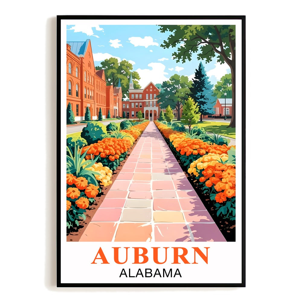 Auburn Alabama Vintage Travel Poster University Garden Wall Art Landscape Print Painting Ideal For Dorm Student Alumni Gift Home Living Room Bedroom Decor Unframed | teecentury