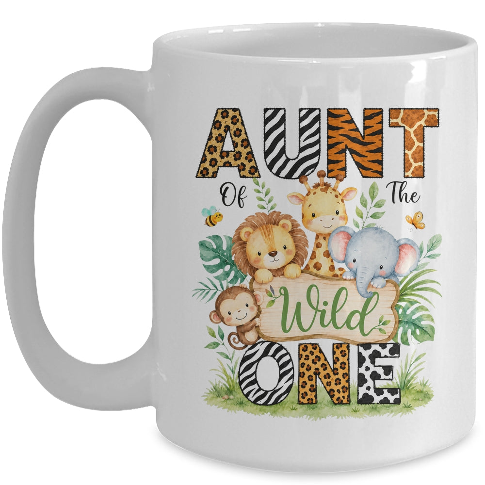 Aunt Of The Wild One First Birthday Boy Jungle Safari Mug | teecentury