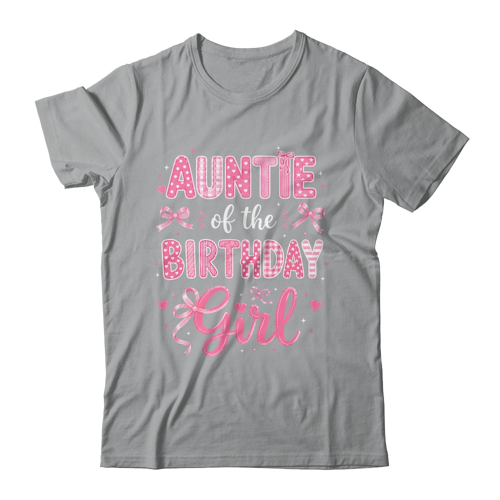 Auntie Of The Birthday Girl Matching Pink Coquette Bow Shirt & Hoodie | teecentury