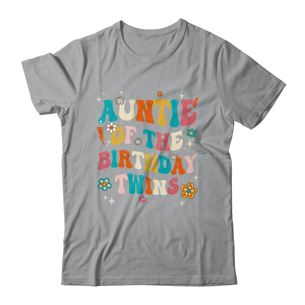 Auntie Of The Birthday Twins Boys Girls Party Retro Bday Shirt & Hoodie | teecentury