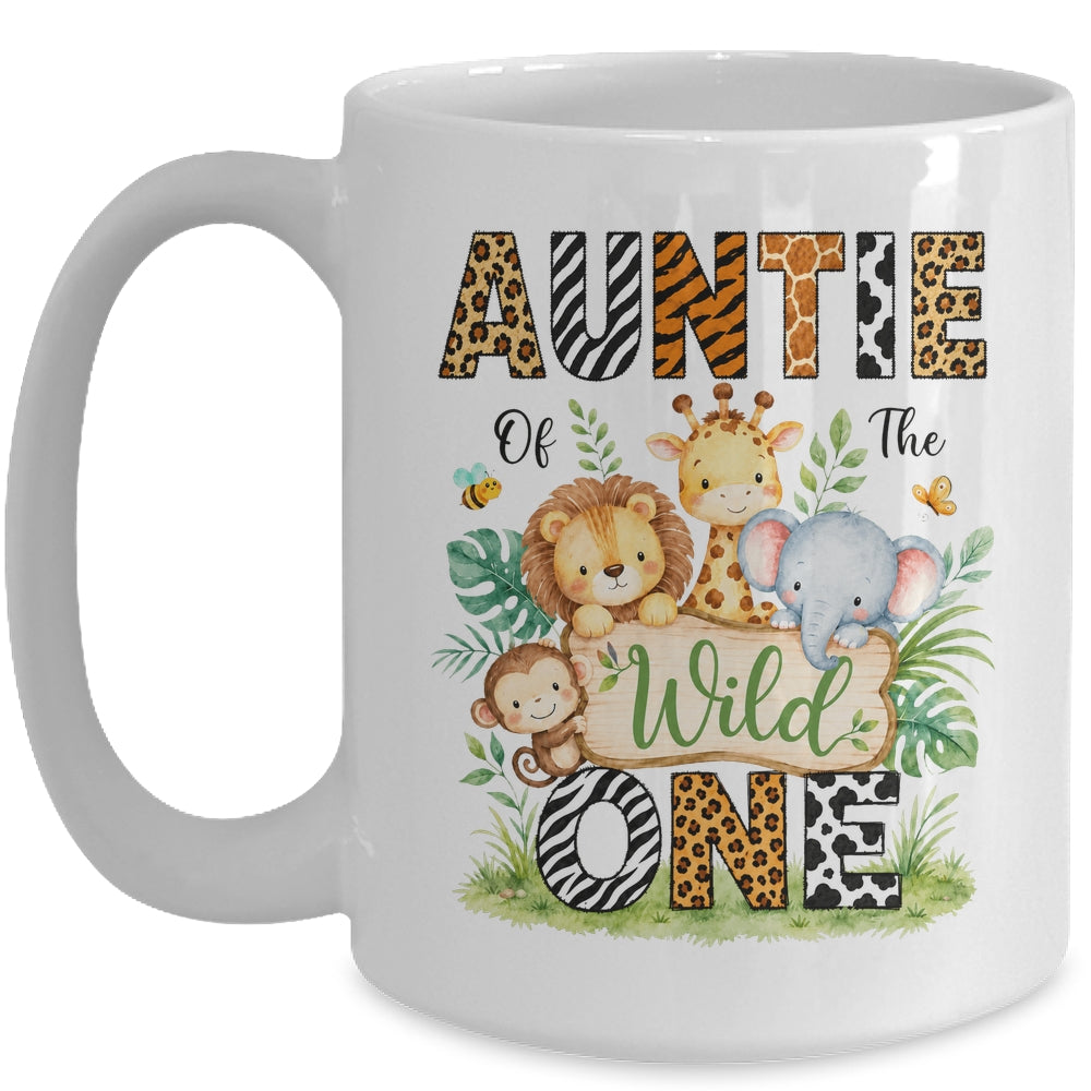 Auntie Of The Wild One First Birthday Boy Jungle Safari Mug | teecentury
