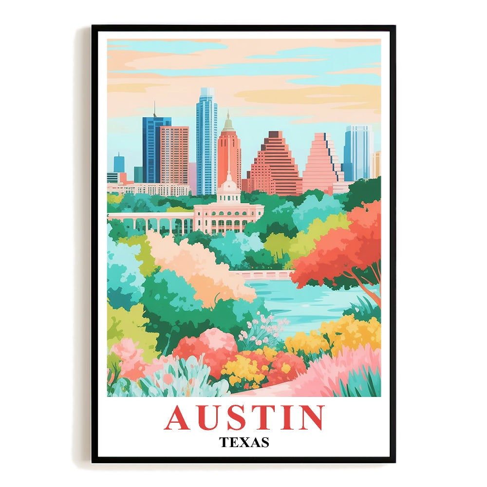 Austin Print Travel Poster Nature Texas City Souvenir Wall Art Landscape Painting Picture Suitable For Home Room Living Room Office Bedroom Decor Unframed | teecentury