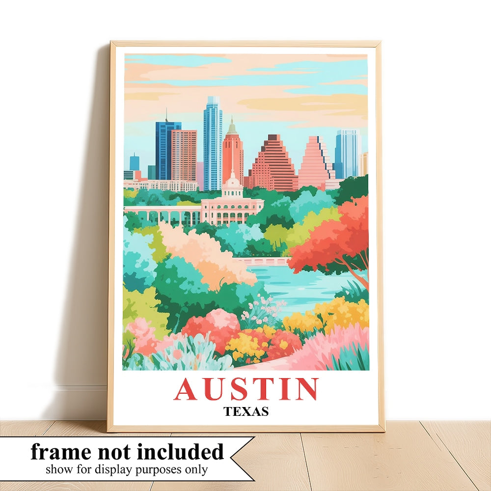 Austin Print Travel Poster Nature Texas City Souvenir Wall Art Landscape Painting Picture Suitable For Home Room Living Room Office Bedroom Decor Unframed | teecentury