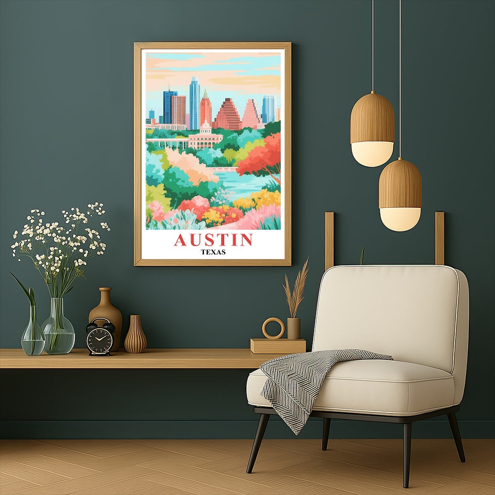 Austin Print Travel Poster Nature Texas City Souvenir Wall Art Landscape Painting Picture Suitable For Home Room Living Room Office Bedroom Decor Unframed | teecentury