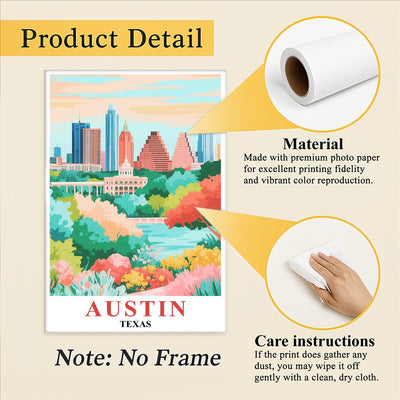 Austin Print Travel Poster Nature Texas City Souvenir Wall Art Landscape Painting Picture Suitable For Home Room Living Room Office Bedroom Decor Unframed | teecentury