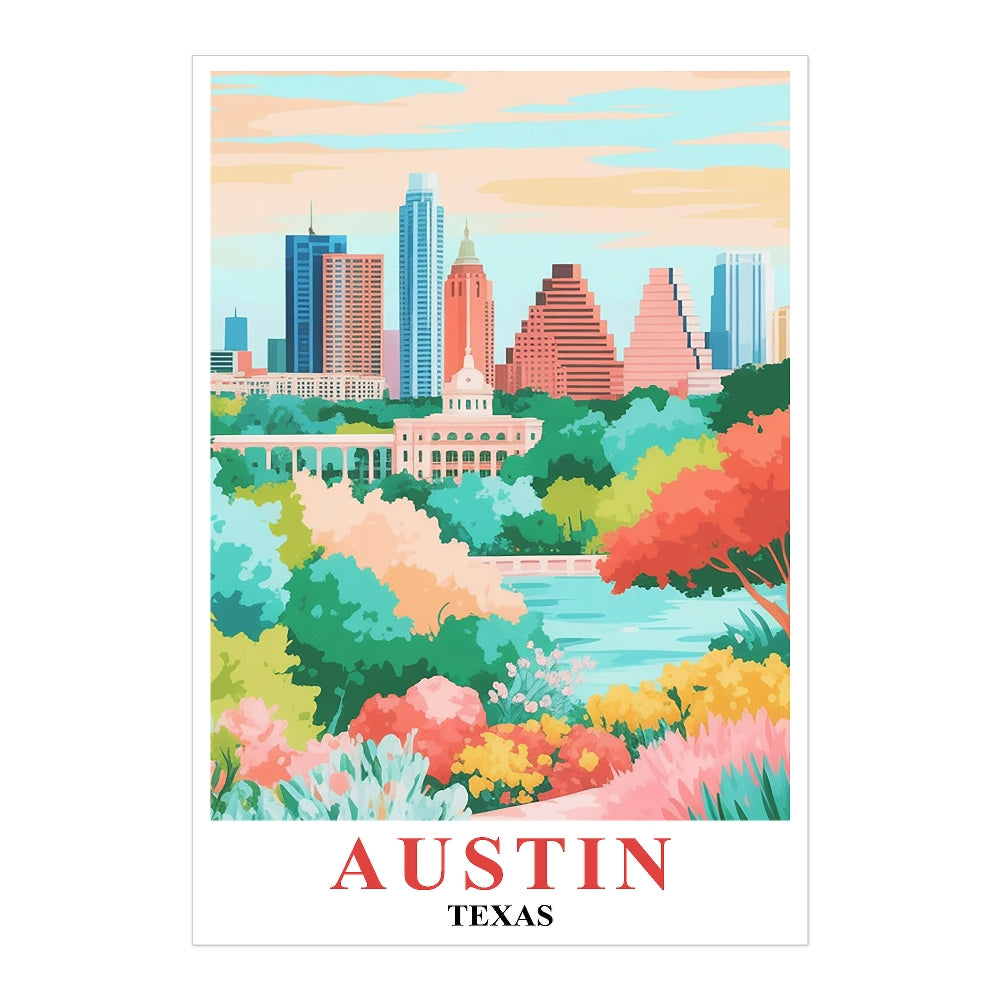 Austin Print Travel Poster Nature Texas City Souvenir Wall Art Landscape Painting Picture Suitable For Home Room Living Room Office Bedroom Decor Unframed | teecentury