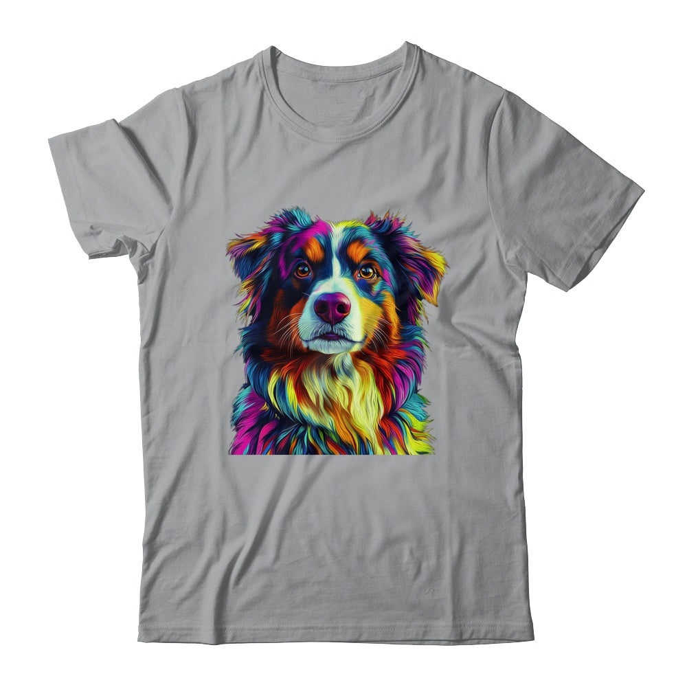 Australian Shepherd Dog Colorful Face Dog Lover Men Women Shirt & Tank Top | teecentury