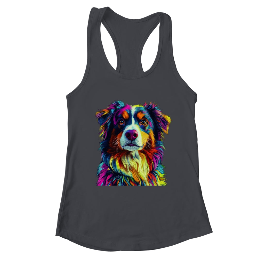 Australian Shepherd Dog Colorful Face Dog Lover Men Women Shirt & Tank Top | teecentury