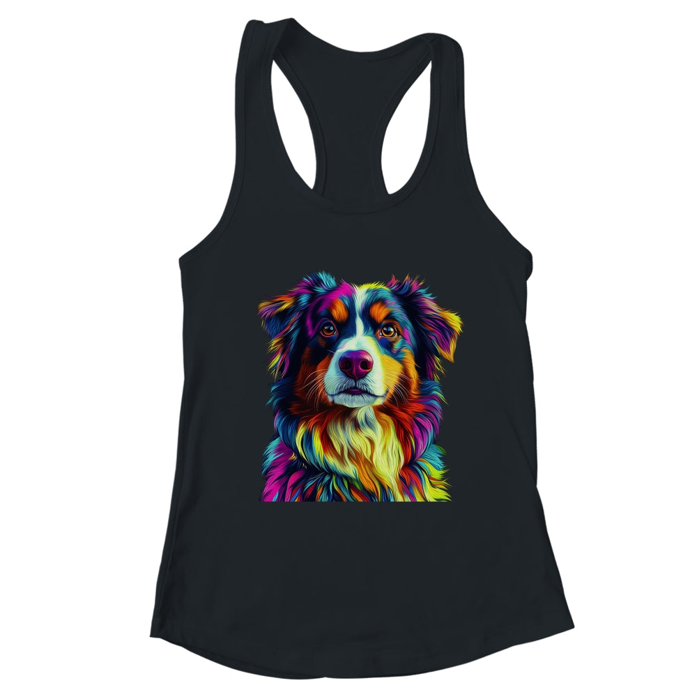 Australian Shepherd Dog Colorful Face Dog Lover Men Women Shirt & Tank Top | teecentury
