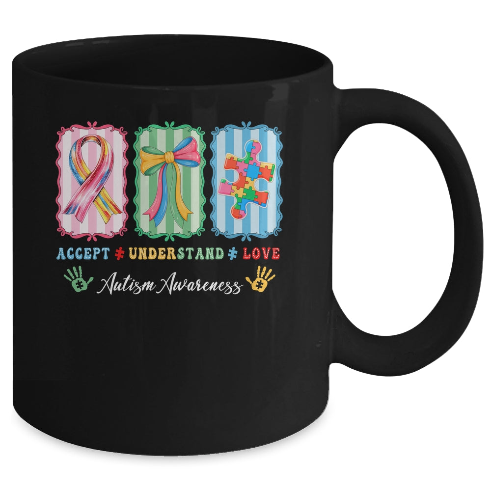 Autism Accept Understand Love Autism Mom Checker Bow Women Mug | teecentury