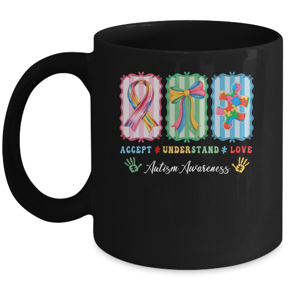Autism Accept Understand Love Autism Mom Checker Bow Women Mug | teecentury
