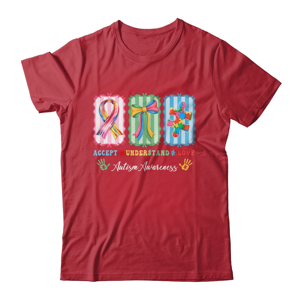 Autism Accept Understand Love Autism Mom Checker Bow Women Shirt & Hoodie | teecentury