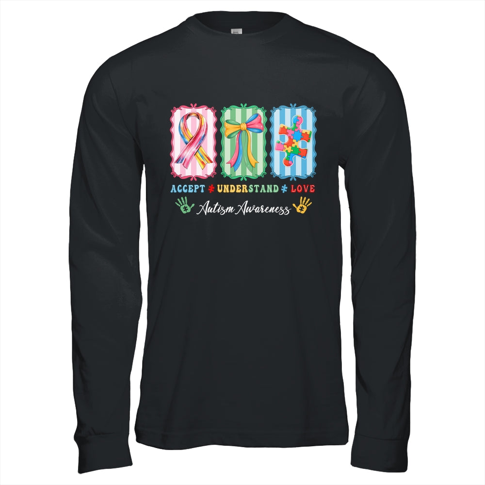 Autism Accept Understand Love Autism Mom Checker Bow Women Shirt & Hoodie | teecentury