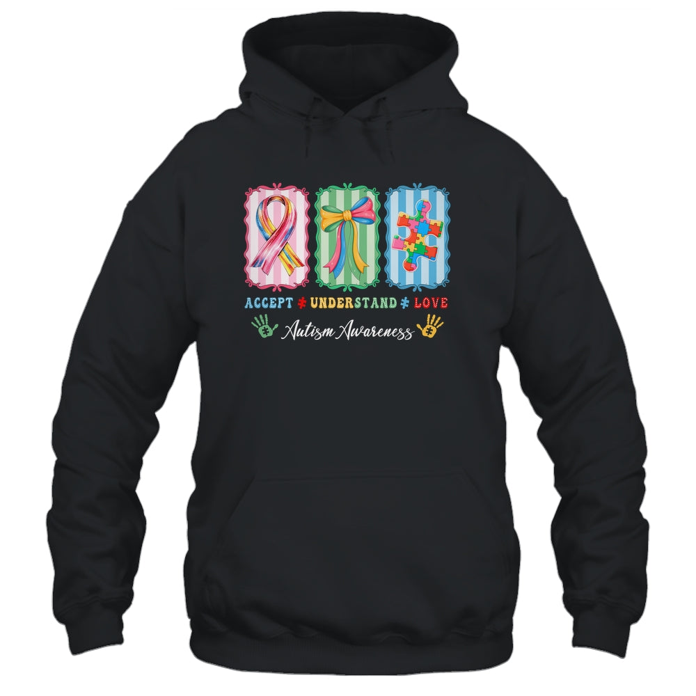 Autism Accept Understand Love Autism Mom Checker Bow Women Shirt & Hoodie | teecentury