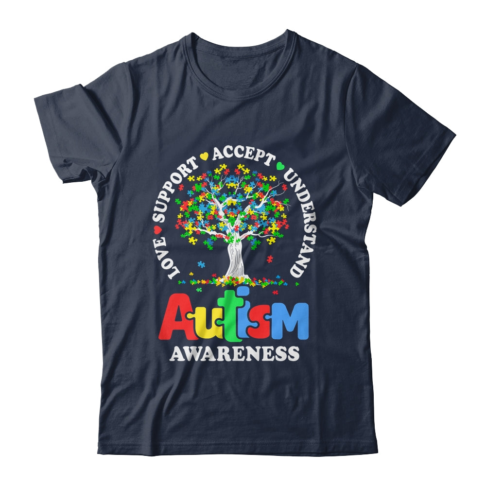 Autism Awareness Month Tree Love Support Accept Understand Shirt & Tank Top | teecentury