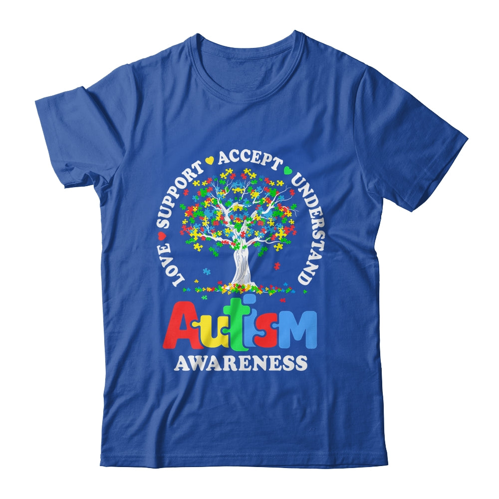 Autism Awareness Month Tree Love Support Accept Understand Shirt & Tank Top | teecentury